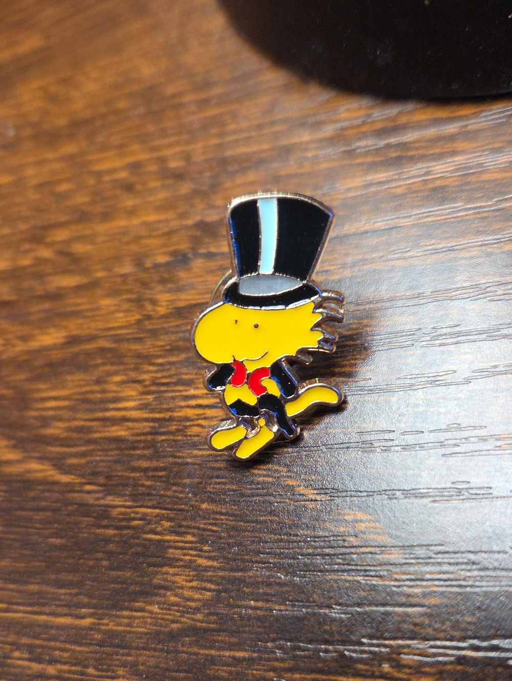 Yellow Character Enamel Pin with Black Top Hat and Red Bow - Kids Accessories